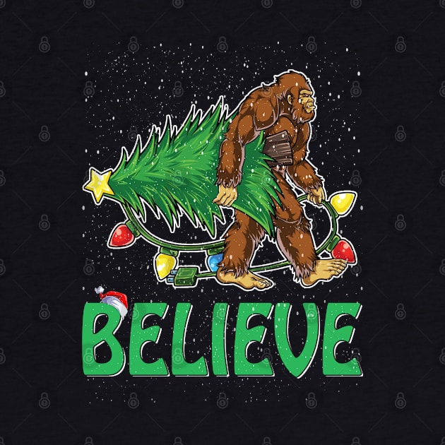 Believe Bigfoot Christmas Gifts For Men Boys Girls Funny Christmas T-Shirt by intelus